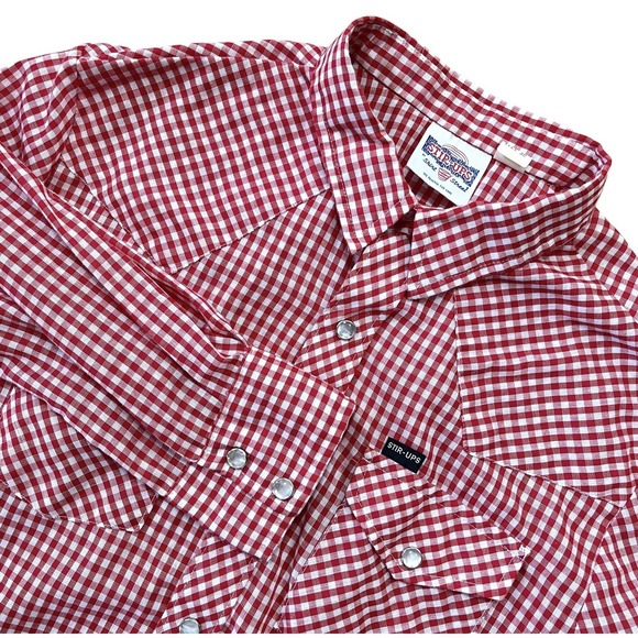 Stir-Up Other - Vintage Stir-Ups Pearl Snap Shirt Mens S Red Gingham Cowboy Rodeo 60s Americana